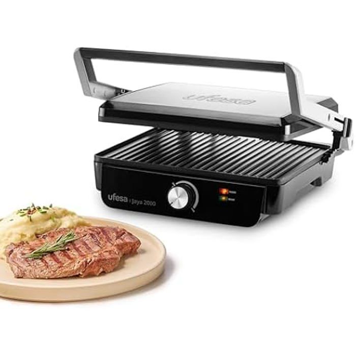 Grill Électrique - UFESA - Jaya 2000 - 2000W - Plaques Antiadhésives 29x232 cm - Ouverture 180