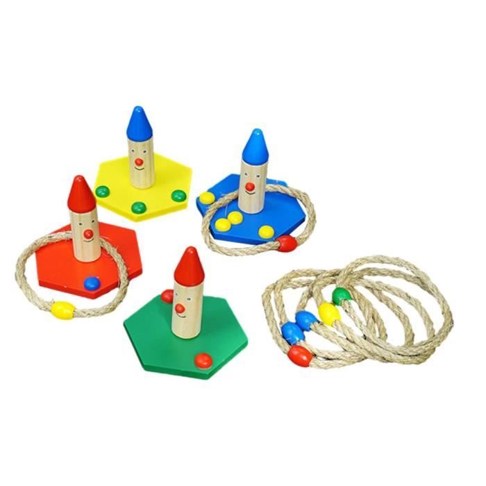 SUBTLETY Jeu De Lancer D'anneaux En Bois – 5 Anneaux Nylon, 5 Piquets Bois – Base Stable – Extérieur/intérieur – Famille, Enfants Dès 3 Ans