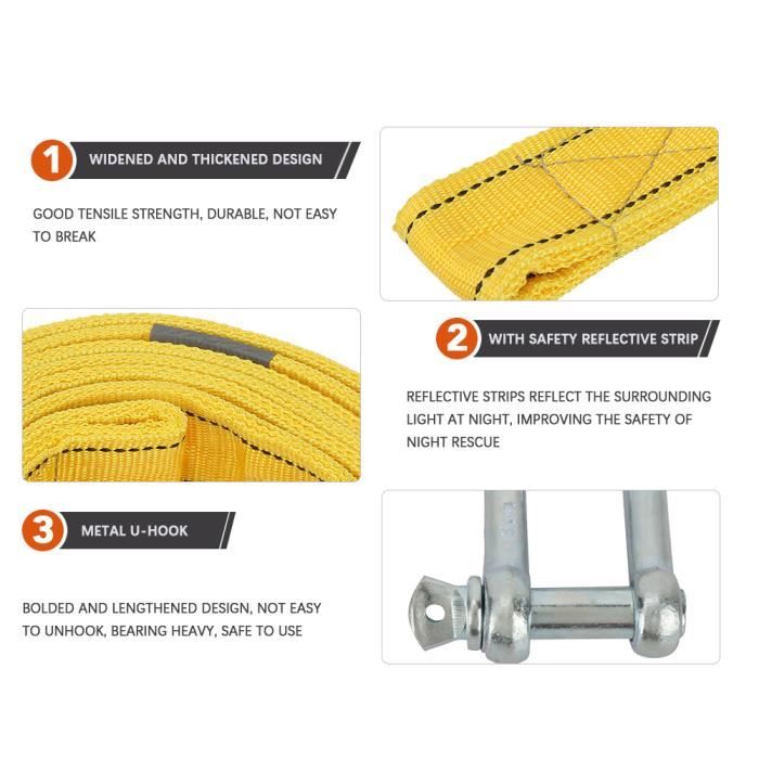 Corde De Remorquage Câble De Traction 5 Tonnes Max Sangle 3,5 Mètres, Corde De T