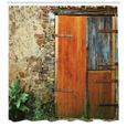 Abakuhaus volets Rideau de Douche, Porte en bois ancien français, 175 x 200 CM, vert orange-1