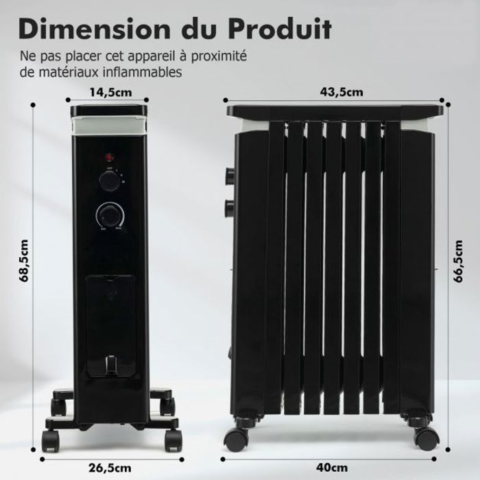 Radiateur à Huile ARDES Curvy - 7 Éléments - 1500W - Thermostat Réglable - Sécurité Anti-basculement