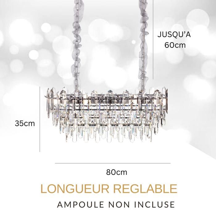 Lustre en cristal moderne pour salon argenté - Ovale 80 cm - Las Vegas ...