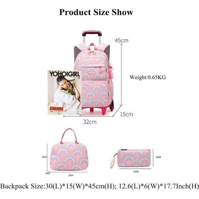 Mitama Trolley École Papillon Double Compartiment Rose - Sac à Dos Et Trolley 2 En 1 Fille
