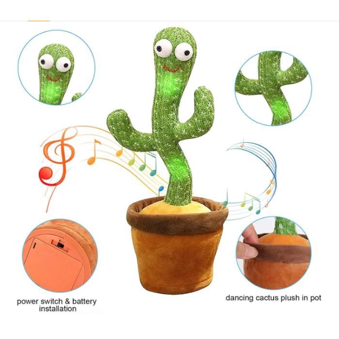 Cactus Qui Danse et Parlant/Chantant, Jouet en Peluche de Cactus  électronique Dansant, Cadeaux pour Enfants, 120 chansons (Chant + Danse +  Répétition