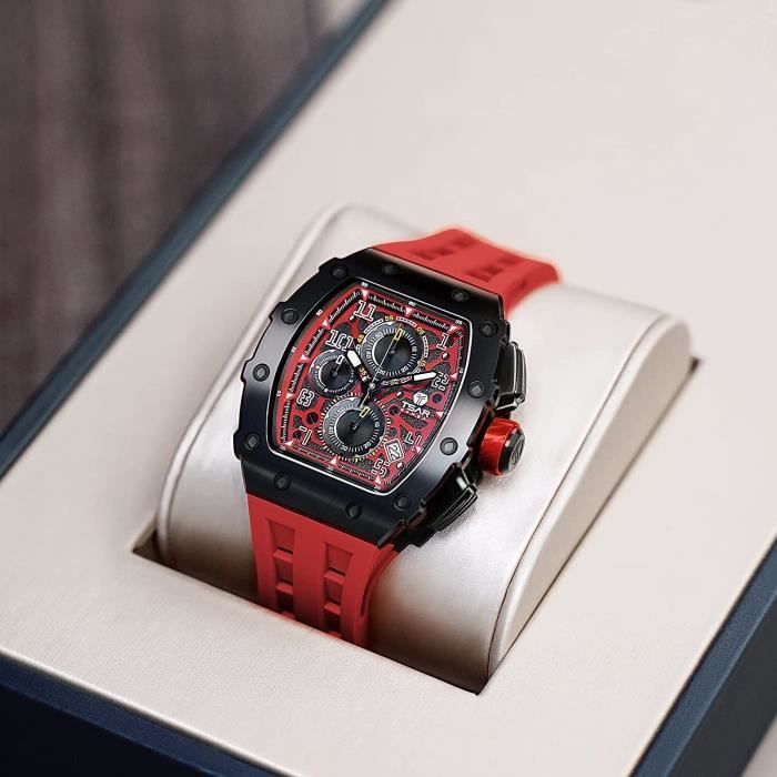 TSAR BOMBA Orologio Automatico Uomo Tonneau - Design Scheletrato, Cassa In Acciaio 316L, Vetro Zaffiro, Cinturino Silicone, 5 ATM