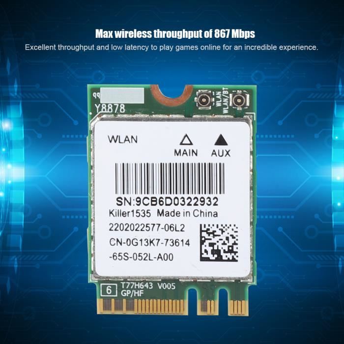 Carte Wi-Fi Intel AC 9560NGW + Antennes - Dual Band 2.4G/5G 1730 Mbps, Bluetooth 5.0 - Pour Ordinateurs Compatibles CNVi (M.2 Key E)