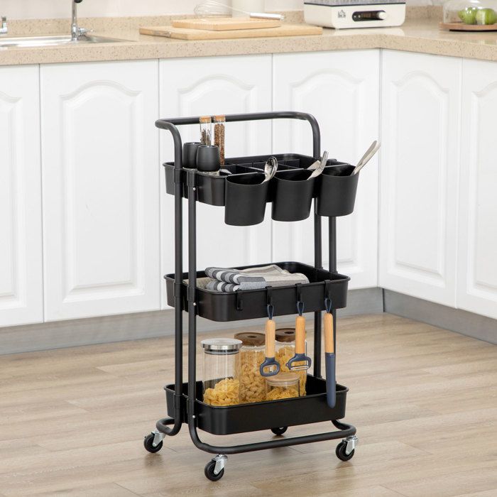 HOMCOM Chariot de Service desserte de Cuisine à roulettes Multi-rangements 85L x 37l x 85H cm Plateau Bois Massif pin châssis MDF Blanc