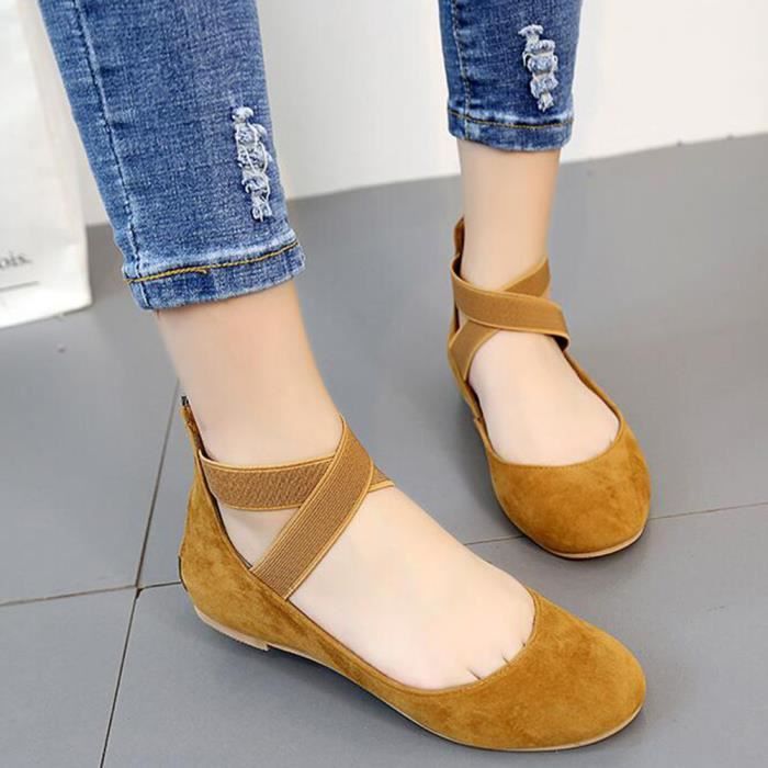 Chaussures Femme Ballerines avec Cordons Croisee Cheville Pointu Ferme Ballet Toe Plat Bout Rond Bride Marron 35 EU Marron Cdiscount Chaussures