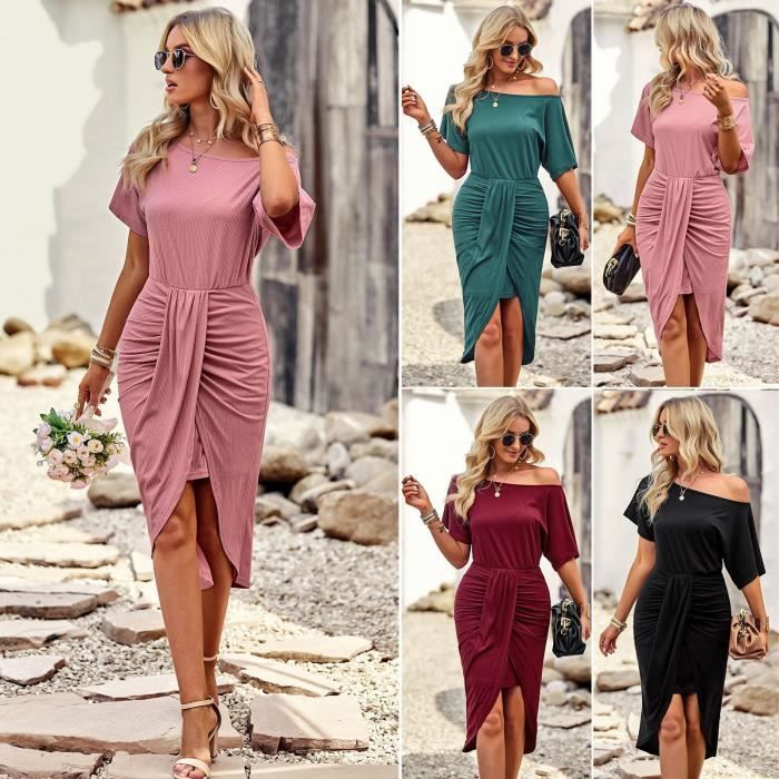 Robe femme chic Mode elegant Col ras du cou cintree Vert CHUANGNA Vert Cdiscount Pret a Porter