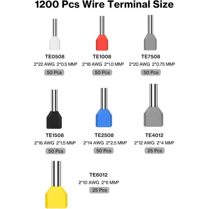 1200 Pièce Embouts de Cablage, Cosse à Sertir 0.3-16mm2, Embouts de ...