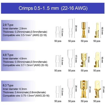 Pince à Sertir Preciva Avec 600 Connecteurs - Plage 0.5-1.5mm², 3 Types 2.8/4.8/6.3mm, Boîte Rangement