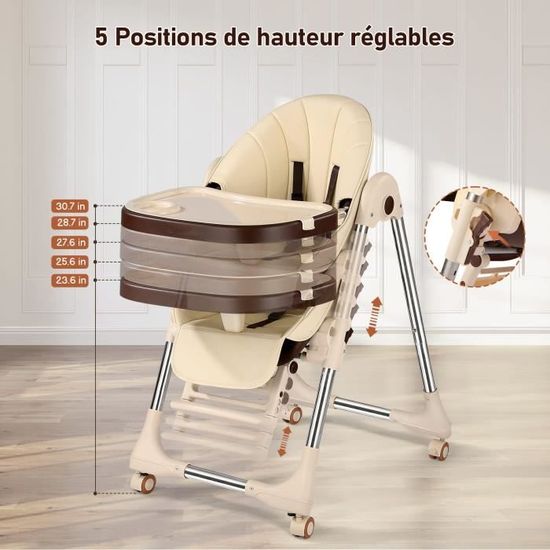 Chaise Haute Bébé 4en1 Kidsgigglz – Évolutive, Inclinable, Roulettes, Plateau Amovible – Beige Chic !