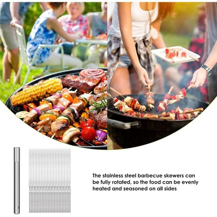 Brochettes De Barbecue En Acier Inoxydable, 24 Pièces 40cm Brochettes