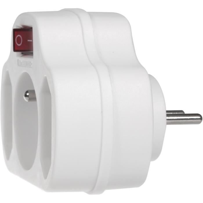 Fiche triplite rotative avec 3 prises 2P T latérales 16A 3680W - blanc