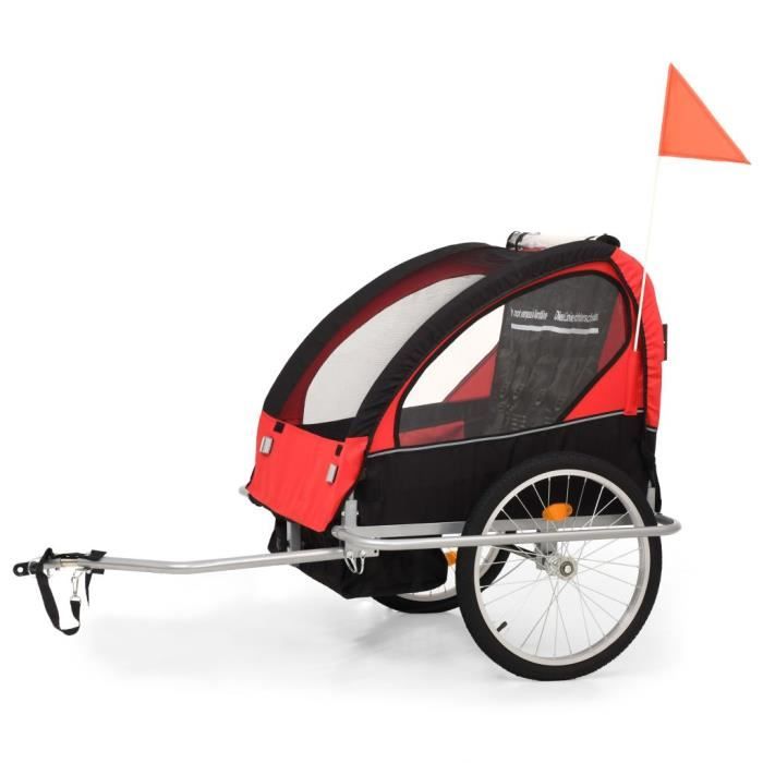 Remorque a velo et poussette pour enfants 2 en 1 VIDAXL Noir et rouge Capacite de charge maximale 40 kg Cdiscount Sport