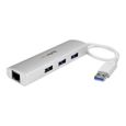 STARTECH Hub USB 3.0 portable - 3 ports avec câble intégré - Concentrateur USB 3.0 plus Gigabit Ethernet - Aluminium-3