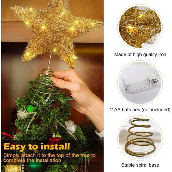 3 Pièces étoiles à Paillettes Pour Sapin De Noël - 6 Cm, Or, Argent, Rouge, Décoration Sommet Arbre