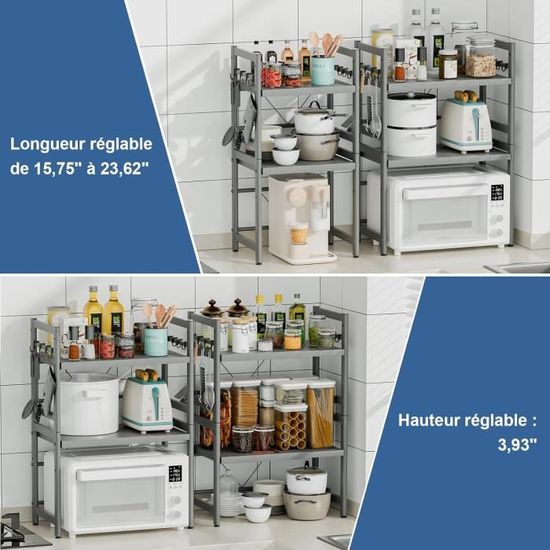 Étagère à Micro-ondes En Métal Extensible RELOVE - Gain De Place Sur Le Comptoir De Cuisine, Idéal Pour Ranger Micro-ondes Et Ustensiles, Avec Crochets Inclus - 7