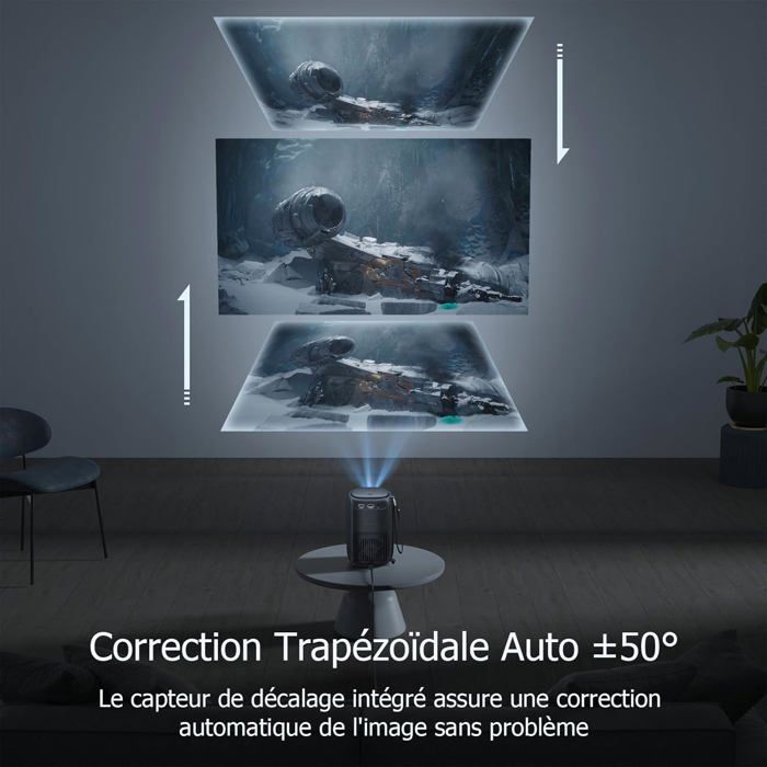 Vidéoprojecteur Portable 1080P 19000 Lux - WiFi6, Bluetooth, Correction Keystone Automatique, Support Rotatif 360° - Pour Film, Jeu, Home Cinéma