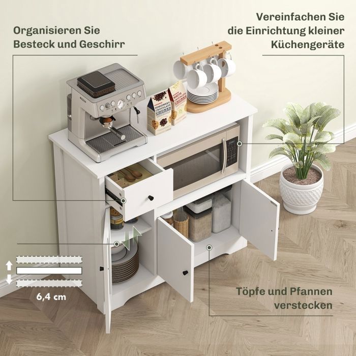 Buffet Cuisine Fabulcozy Avec Placard Tiroir - Desserte Micro-Ondes 60x40x131cm