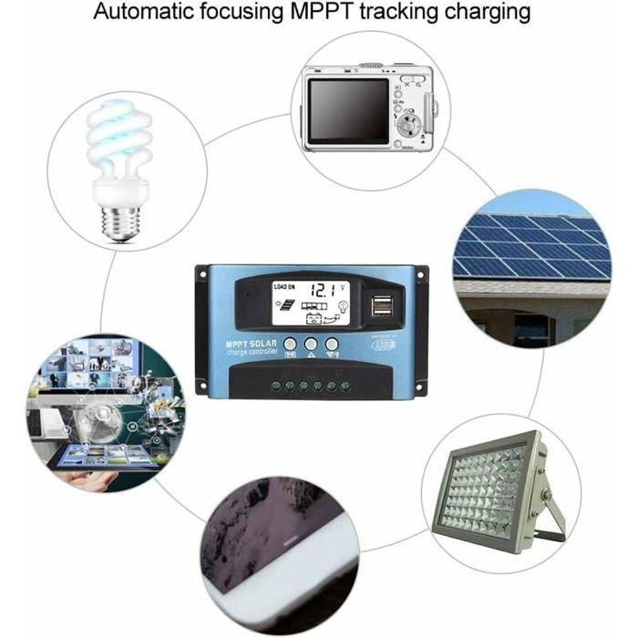 Contrôleur Charge Solaire Mppt 10a Oniissy Contrôleur De Charge Solaire MPPT Intelligent 10A Avec Écran LCD - Régulateur Panneau Solaire Étanche