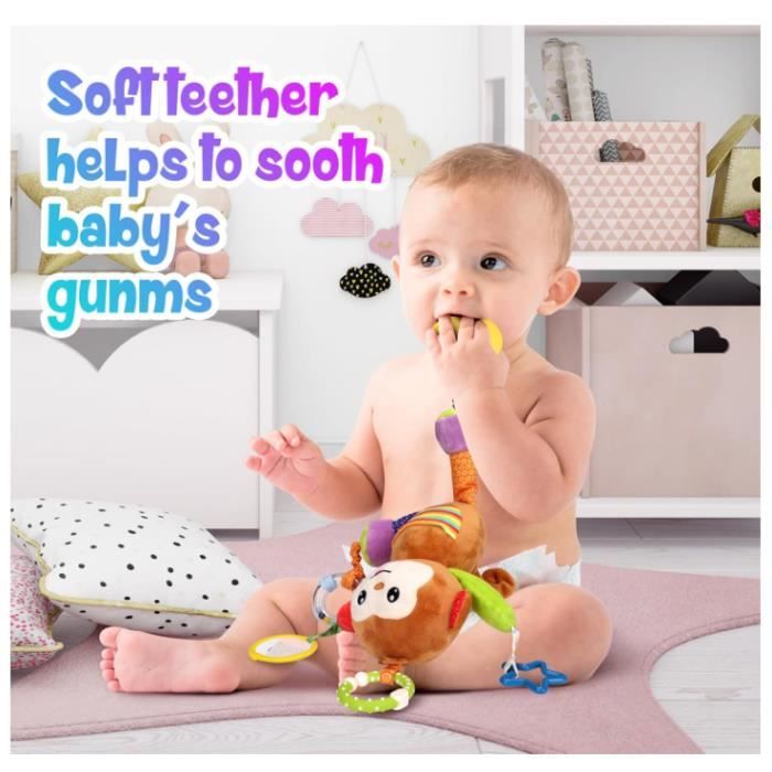 Venditer – Spirale D'activité éléphant – Jouet Suspendu Hochet Miroir – Naissance 0-12 Mois – Coton Doux – Poussette, Berceau