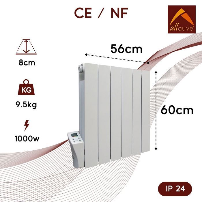 Radiateur à Inertie 1000W Mural CIARRA – Programmable, IP24, Pour Salle De Bain Ou Chambre - 5