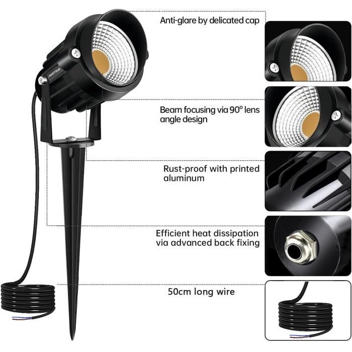 Lot De 4 Spot LED Cob 5W 220V Spots Jardin Orientables Avec Piquet Luminaires Exterieur Jardin Terrasseblanc Froid 73228709