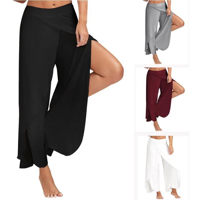 Pantalon femme de marque Pantalon large facile Jambe fendue yoga Grande taille Lait rape Femme Pantalon Gris Cdiscount Pret a Porter