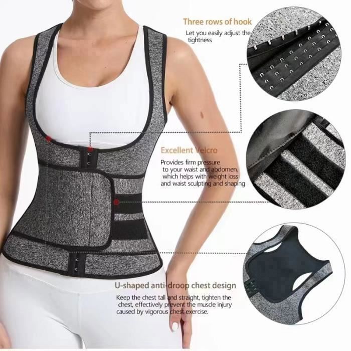 Ceinture De Sudation Femme Amincissante – Corset Sauna Réglable, Gaine Ventre Plat, Serre-Taille Fitness Sport, Compression Abdominale Noire