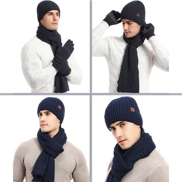 Hiver tricot ensemble bonnet écharpe gants 3 en 1 doux polaire doublé Ski  chapeau épais chaud Stretch cou gants hommes femmes - Cdiscount  Prêt-à-Porter