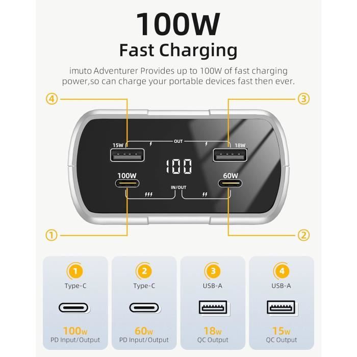 Power Bank 25800mAh 22.5W PD3.0 QC4.0 Batterie Externe Charge Rapide Batterie Portable USB C Input & Output Avec LCD L'affichage Pour Smartphone, Tablets Et Autres 001