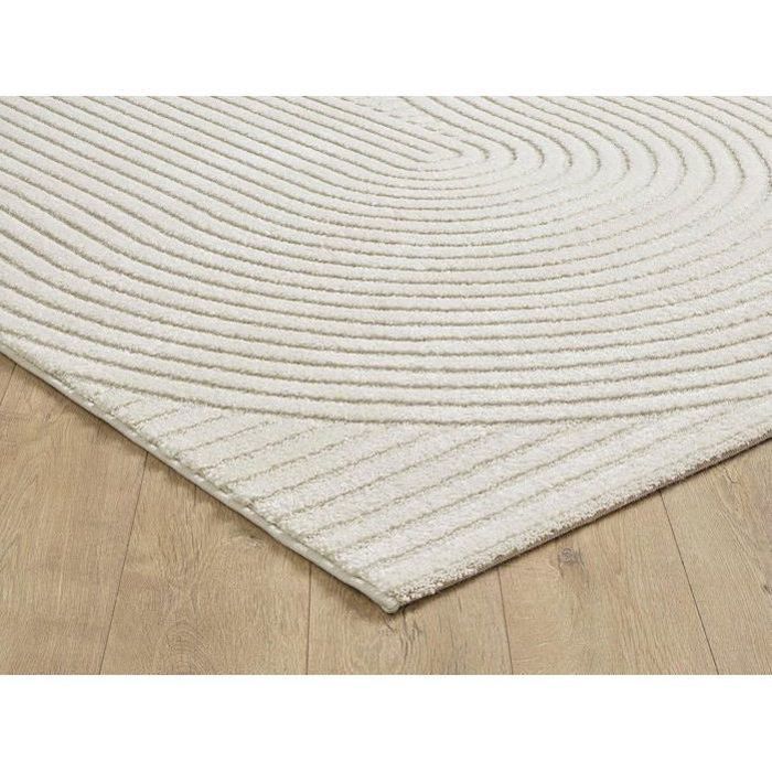 Tapis Salon Moderne 200x290cm - Poils Courts Effet 3D - Crème - Dense Et Doux - The Carpet Everest
