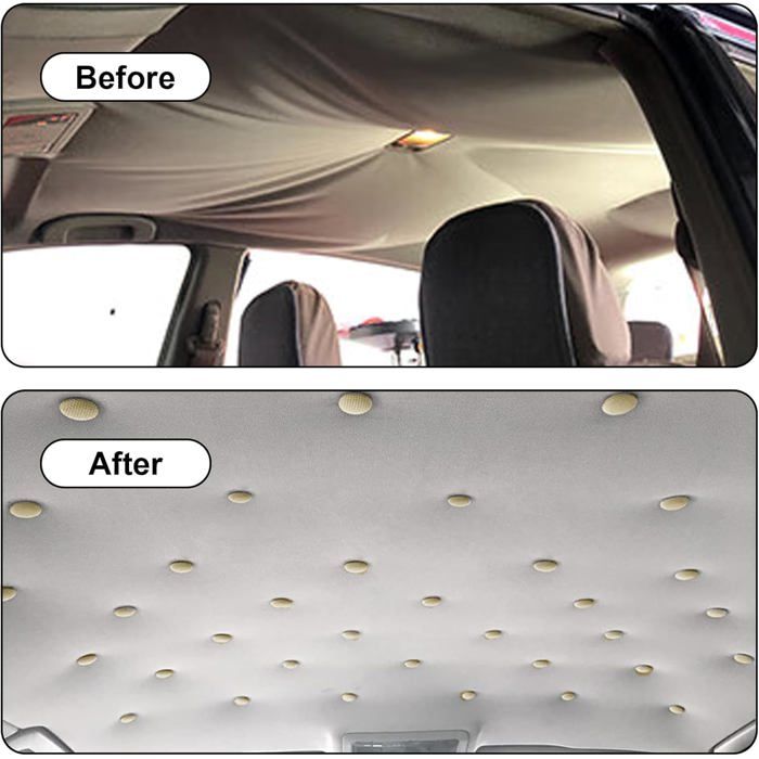 Tissu Ciel De Toit Voiture 90 Rivets De Réparation Toit Voiture - Gris - Kit Avec Tournevis Et Mètre - Fixation Ciel De Toit Réparation Toit Intérieur Voiture