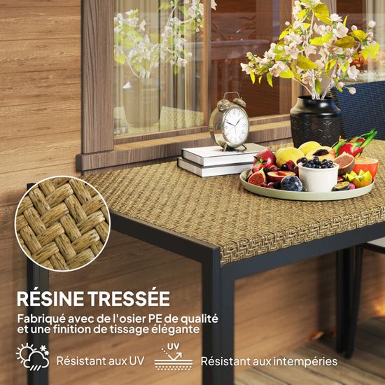 Table De Jardin Rectangulaire Outsunny 120x70cm - Plateau Rotin Résine - Pour 4 Personnes - Gris