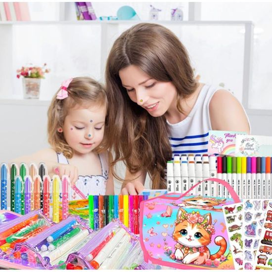 Mallette Dessin Licorne Pour Fille 3 à 10 Ans – Trousse à Crayons Complète Avec Feutres, Crayons De Couleur, Bloc – Cadeau Anniversaire Enfant