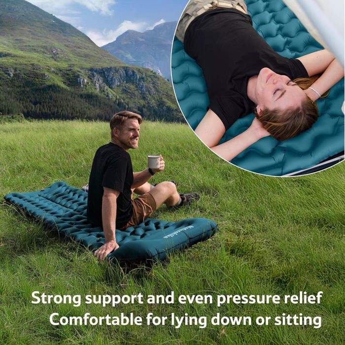 Matelas Gonflable De Camping Avec Pompe à Pied Et Oreiller – Léger, Compact Et Super Confortable – Vert