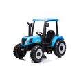 Tracteur à batterie New Holland A011 Bleu 24V, 2 Moteurs 45W, 2 batteries 12V10Ah, siège cuir, roues caoutchouc-0