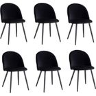 BenyLed Lot de 6 Chaises de Salle à Manger Rembourrées Avec Dossier en Velours Doux et Pieds en Métal de Style Bois(Noir)