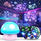 Veilleuse champignon pour enfant ATOPDREAM,Etoiles + licornes + sirènes interchangeables,Rotation à 360°,minuteur,Bleu