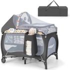 DREAMADE 5 en 1 Lit Bébé avec Table à Langer, Lit Parapluie avec Matelas & Moustiquaire, 3 Jouets Mignons & Boîte à Musique, Coloré