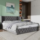 JAERLIUB Lit coffre 180x200, lit double lit 2 personnes avec sommier et rangement, style Chesterfield, velours, gris