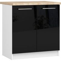 Meuble de cuisine bas AKORD S80 OLIWIA modulable Blanc 80 cm 2 portes façade Noir Brillant 2 étagères 80x46x85 cm
