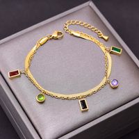 Bijoux Bracelet femme - Accessoires de Mode - Carré Rond Zircons Colorés - Bracelet Double-Acier au titane