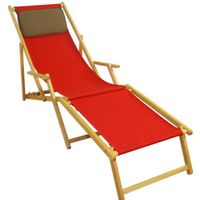Chaise longue de jardin pliante rouge en hêtre naturel avec repose-pieds et oreiller - ERST-HOLZ - 10-308NFKD