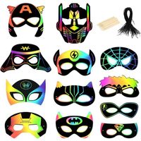 24pcs Masques de Super Héro à Gratter Scratch Art Papier Masque à Gratter Enfants pour Déguisements Fête d'anniversaire Cosplay