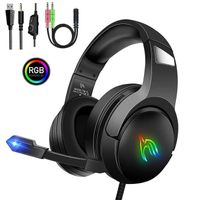 YINSAN Casque Gamer Filaire pour Gaming PS4, PS5, Xbox One, Switch, PC,Playstation 4, 7 RGB LED Lampe/Micro Réglable/Anti Bruit,Noir