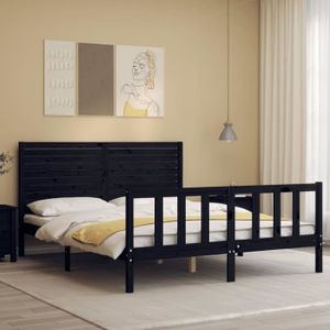 STRUCTURE DE LIT Akozon Cadre de lit avec tête de lit noir King Size bois massif - 7891450458274