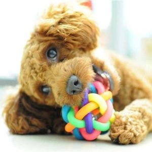 JOUET jouet pour chien jeu balle de caoutchouc coloré avec un clochette grelot jouets à mâcher drôle outil d'éducation
