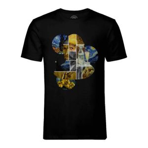 T-SHIRT T-shirt Homme Col Rond Noir Van Gogh Collage Moder